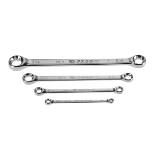 Facom 4-Piece Offset Ring Spanner Set with Satin Chrome Finish Sizes 14x18 mm, 6x8 mm, 20x24 mm, 10x12 mm 59TX.J4