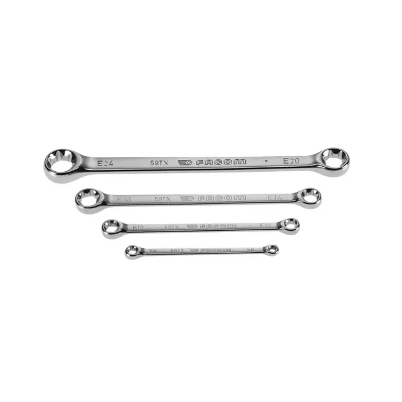 Facom 4-Piece Offset Ring Spanner Set with Satin Chrome Finish Sizes 14x18 mm, 6x8 mm, 20x24 mm, 10x12 mm 59TX.J4