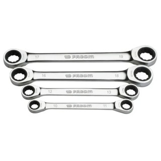 Facom Metric and Inch Straight Ratchet Ring Spanner Set Sizes 10x11, 12x13, 16x18, 17x19 mm 64.J4