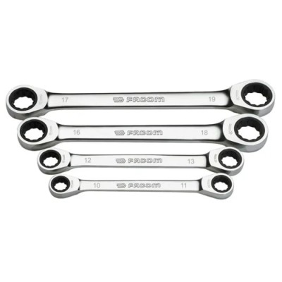 Facom Metric and Inch Straight Ratchet Ring Spanner Set Sizes 10x11, 12x13, 16x18, 17x19 mm 64.J4
