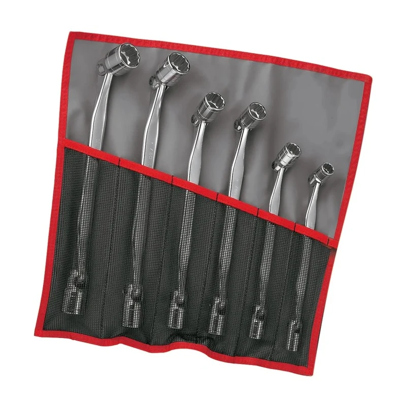 Facom 8 x 9 to 18 x 19 mm Hex Drive Hinged Handle Round Head Satin Chrome Vanadium Steel Socket Wrench 360mm Overall 66A.JE6T