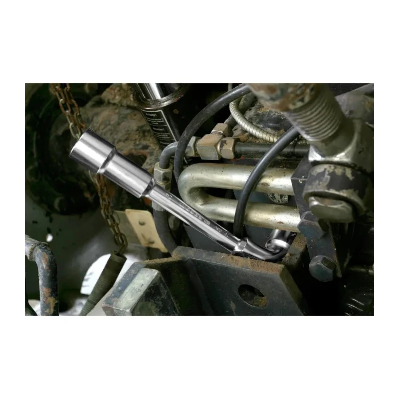 Facom Socket Wrench with Tube Handle, 13/16 in Drive Size, Satin Chrome Finish, Chrome Vanadium Steel, 221mm 75.13/16