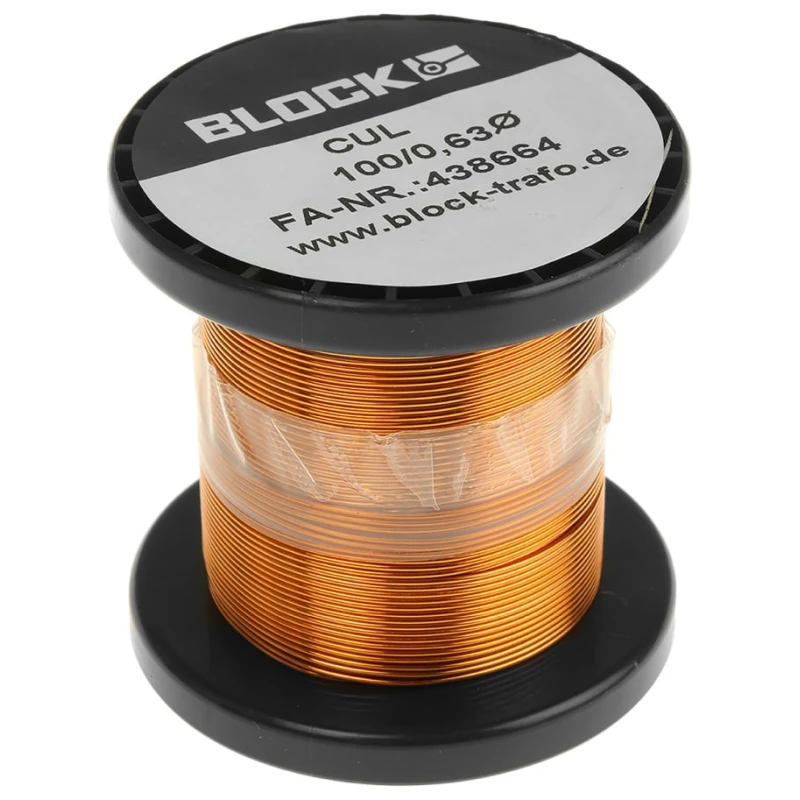 Block Enamelled Copper Wire 0.33 mm² Cross Section 0.63 mm OD 28 m Length CUL 100/0,63