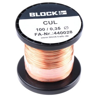 Block 0.35 mm OD Copper Wire 0.11 mm² Enamelled 87 m Reel CUL 100/0,35