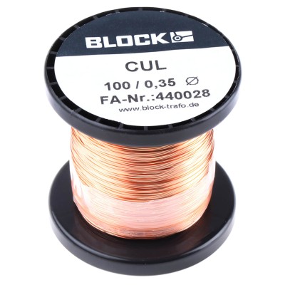Block 0.35 mm OD Copper Wire 0.11 mm² Enamelled 87 m Reel CUL 100/0,35