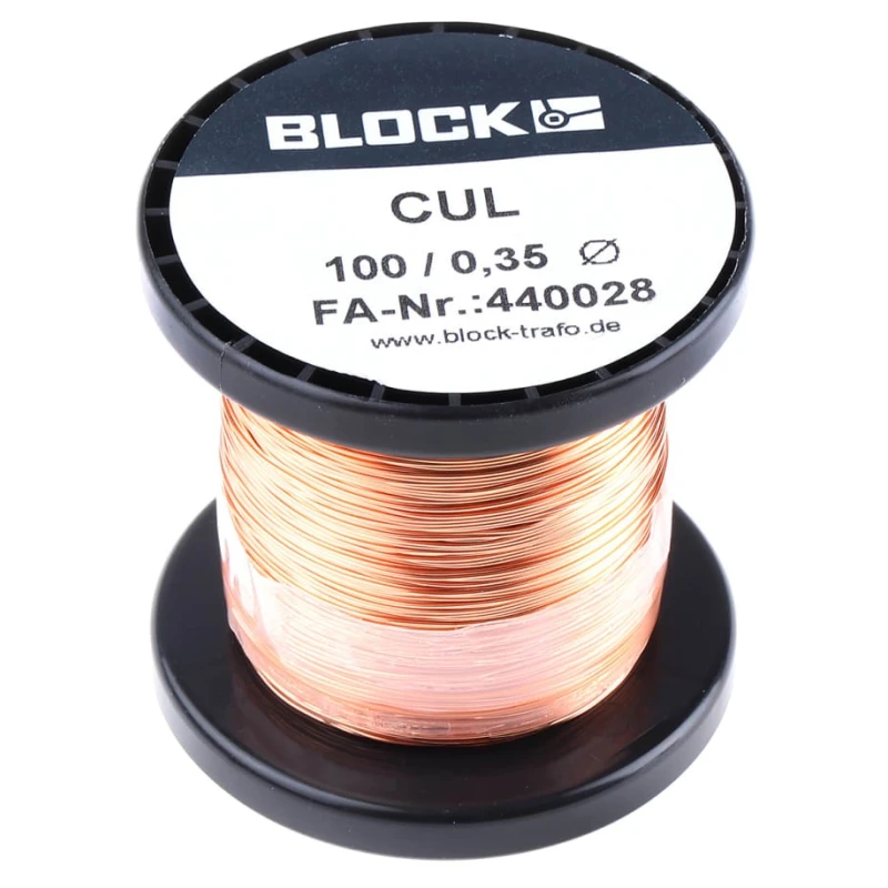 Block 0.35 mm OD Copper Wire 0.11 mm² Enamelled 87 m Reel CUL 100/0,35