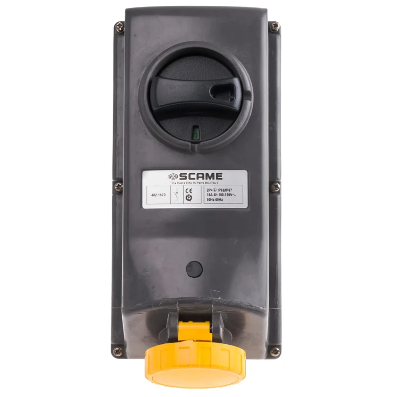 Scame 16A 110V IP67 Yellow Panel Mount Industrial Power Connector 2P+PE ADVANCE GRP 
