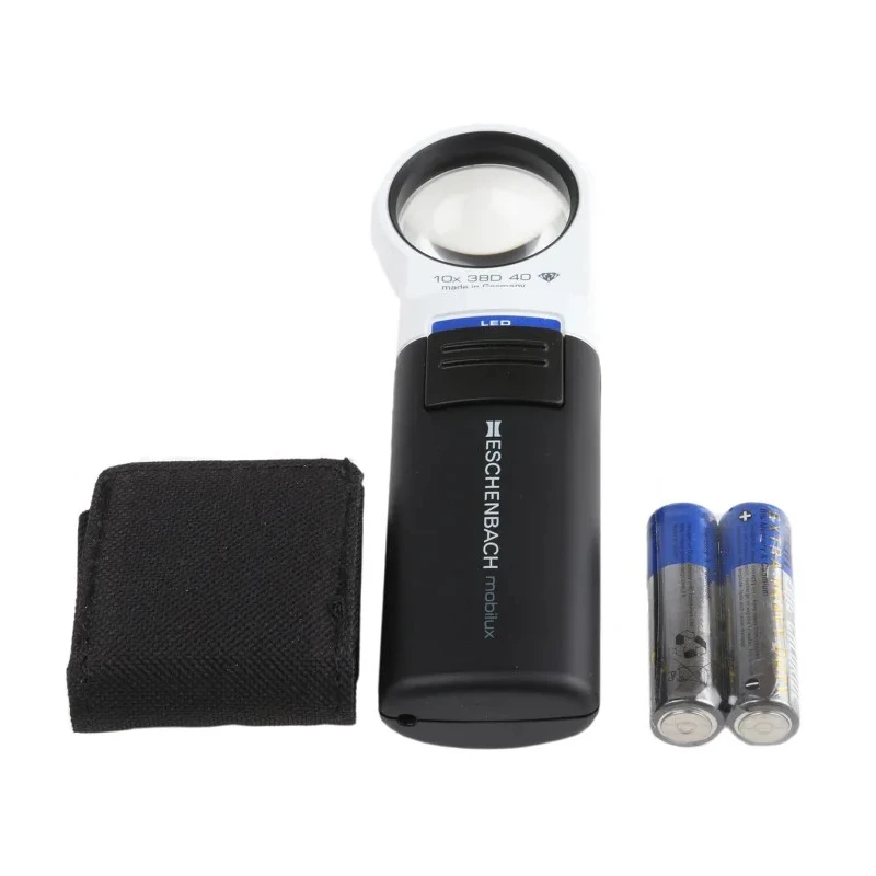 Eschenbach Illuminated Magnifier 10x Magnification 35mm Diameter Handheld Magnifying Glass with AA Battery 151110