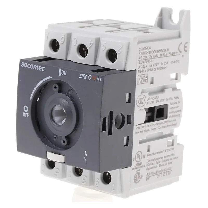 Socomec 3-Pole DIN Rail Isolator Switch, IP20 Rated, 63A, 30 kW SIRCO M 