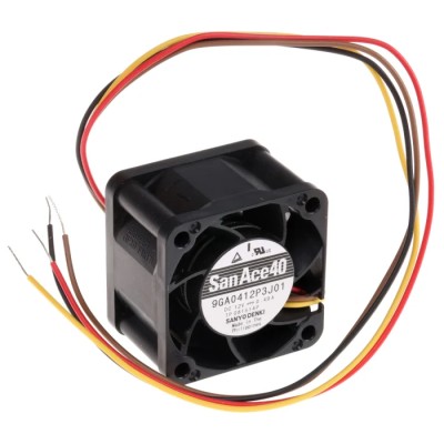 Sanyo Denki San Ace 9GA Series Axial Fan, 12V DC, 33 m³/h Air Flow, 5.88 W Power, 490 mA Max Current, 40x40x28 9GA0412P3J01