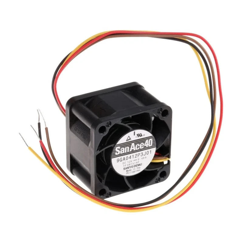 Sanyo Denki San Ace 9GA Series Axial Fan, 12V DC, 33 m³/h Air Flow, 5.88 W Power, 490 mA Max Current, 40x40x28 9GA0412P3J01