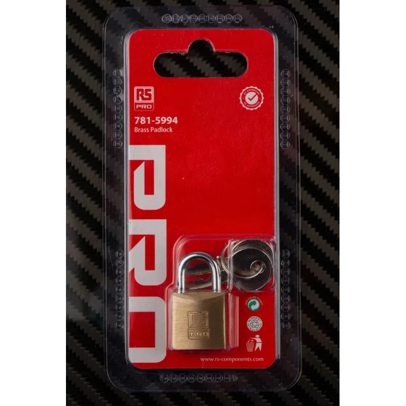 RS PRO Key Brass Padlock, 4 mm Shackle Diameter, 12 mm Shackle Length, 2 mm Brass Body 781-5994