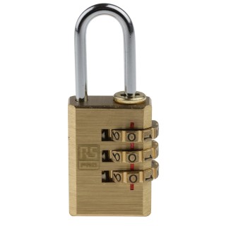 RS PRO Brass Combination Padlock 20mm Body 3mm Shackle 3-Digit Code 781-6032