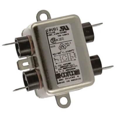 TE Connectivity Corcom B Series Flange RFI Filter 10 A 250V AC 50Hz/60Hz Fast-On Termination 10VB1