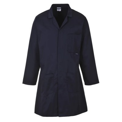 RS PRO Navy Men's Reusable Lab Coat Size S with 3 Pockets and Stud Closure 171-6843