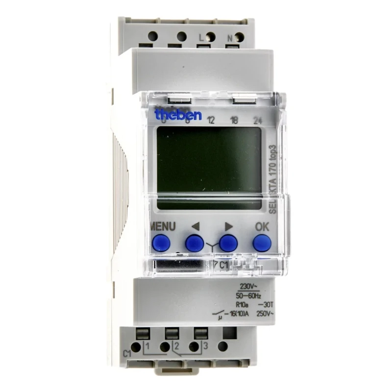 Theben Digital DIN Rail Time Switch 230V ac Astronomical Weekly Program 56 Memory Spaces SELEKTA 170 Top3