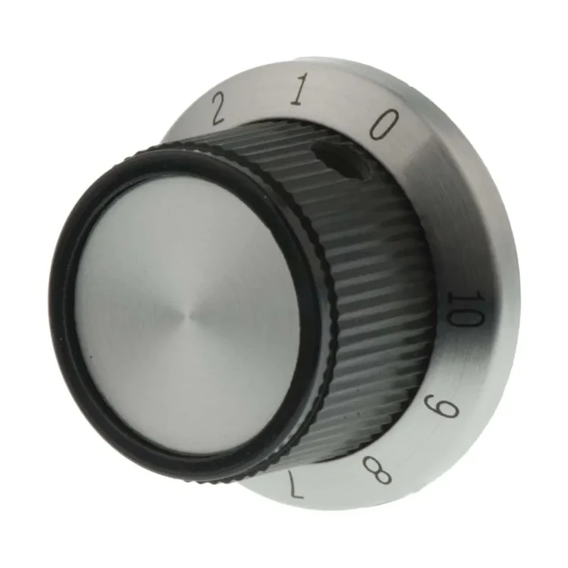 TE Connectivity Black Plastic Dial Potentiometer Knob 25.9 mm Diameter 15.5mm Height for 6.35 mm Circular Shaft PKD70B101/4