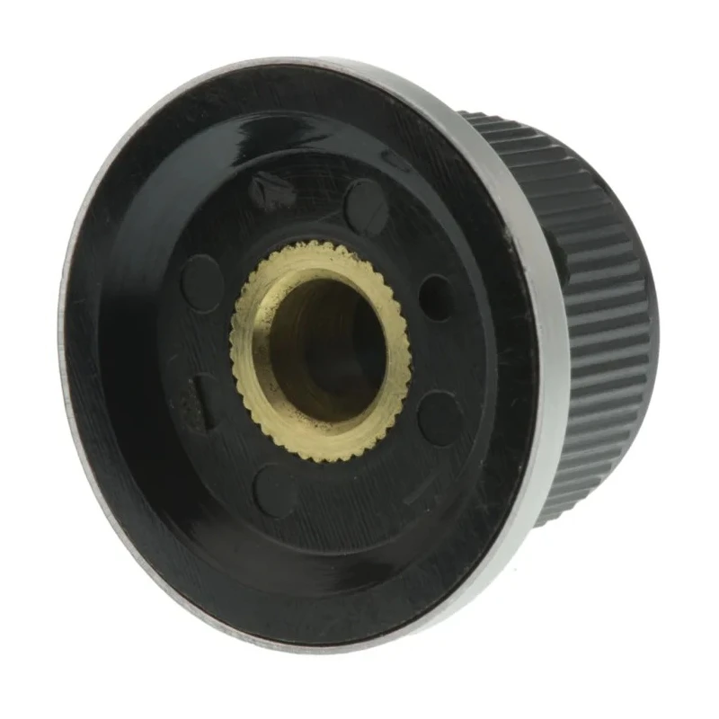 TE Connectivity Black Plastic Dial Potentiometer Knob 25.9 mm Diameter 15.5mm Height for 6.35 mm Circular Shaft PKD70B101/4