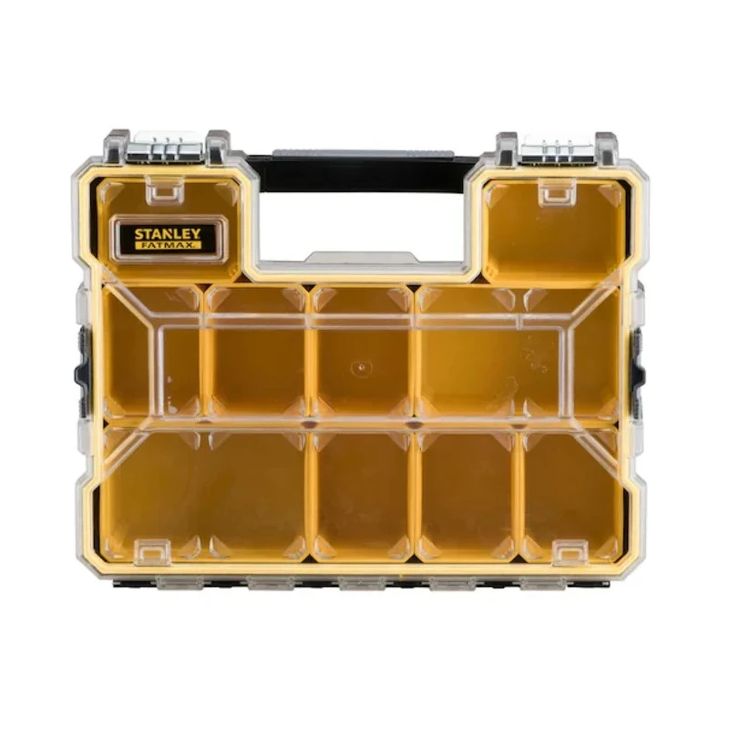 Stanley Adjustable Compartments 10 Cell Yellow Black Polycarbonate Metal Compartment Box 330 mm x 432 mm x 109 mm 1-97-518