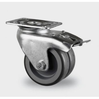 Tente Braked Swivel Castor, 45 kg Load Capacity, 50 mm Wheel Diameter, Thermoplastic Rubber Wheel 1975PAO050P40