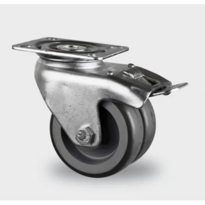 Tente Braked Swivel Castor, 45 kg Load Capacity, 50 mm Wheel Diameter, Thermoplastic Rubber Wheel 1975PAO050P40