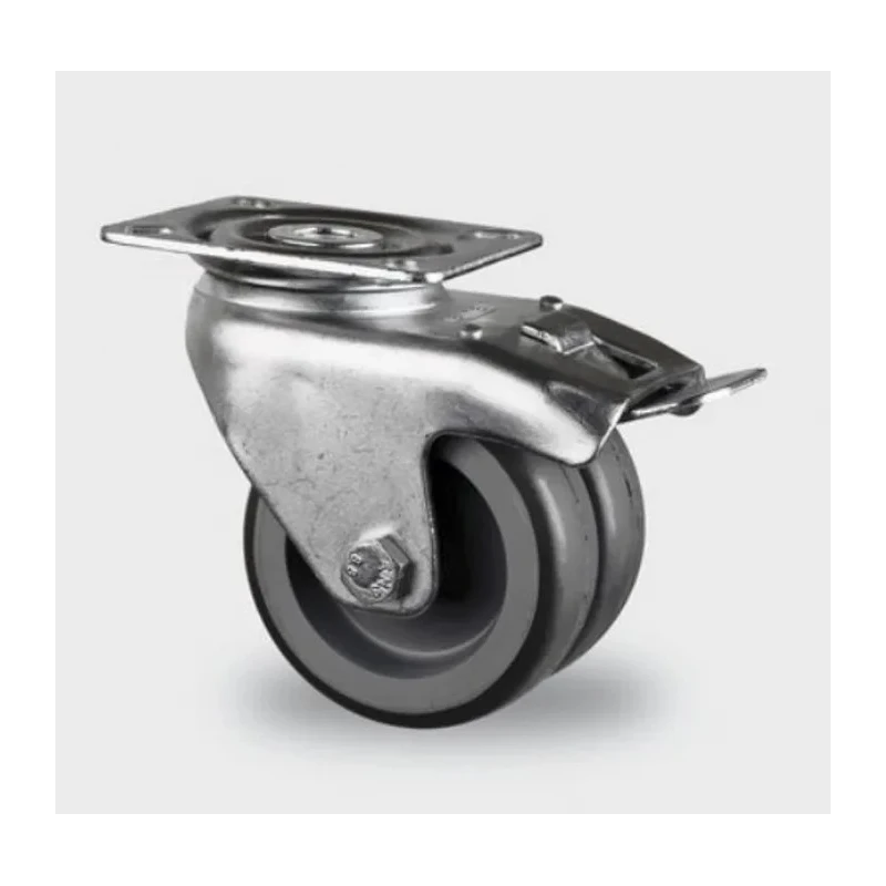 Tente Braked Swivel Castor, 45 kg Load Capacity, 50 mm Wheel Diameter, Thermoplastic Rubber Wheel 1975PAO050P40