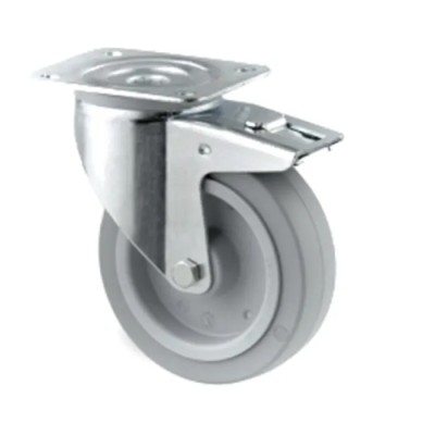 Tente Braked Swivel Castor 300 kg Load Capacity 160 mm Diameter Elastic Wheel Roller Bearing Hub Polyamide 3477UFR160P63