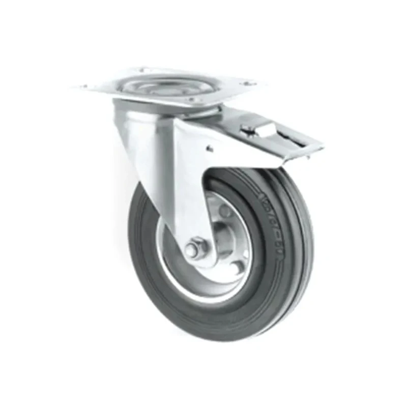 Tente Braked Swivel Castor, 70 kg Load Capacity, 100 mm Solid Rubber Wheel, Pressed Steel Frame, Roller Bearing 3377DVR100P62
