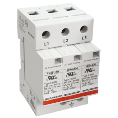 Bourns Surge Arrester 415V AC Maximum Voltage 50 kA Maximum Surge Current 3 Pole Protector 1250-3S-230