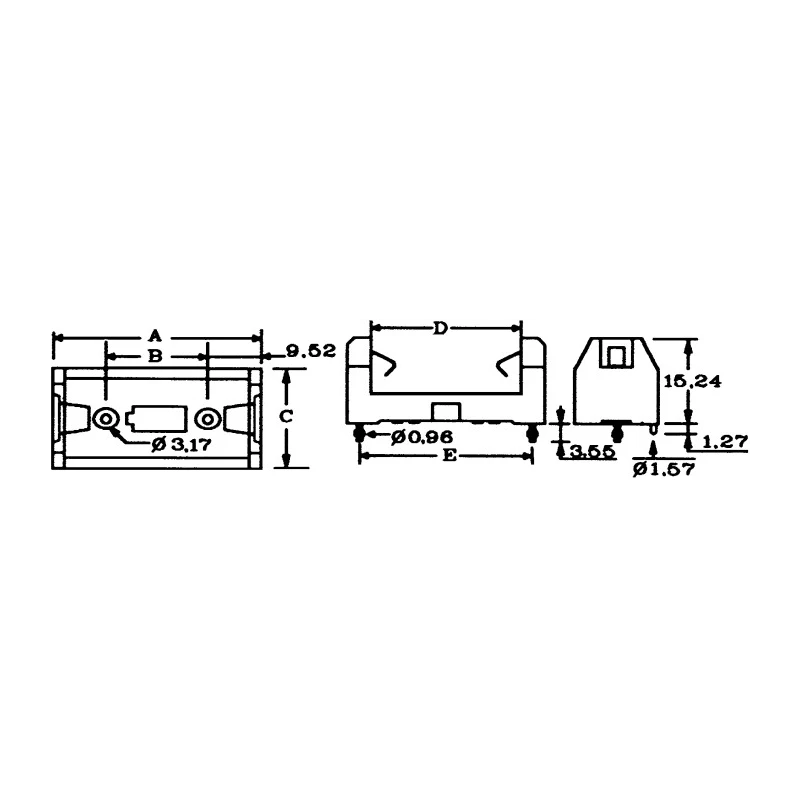 Keystone 2 to 3 A Battery Holder PCB Mount Polybutylene Terephthalate Body Leaf Spring Termination 1029