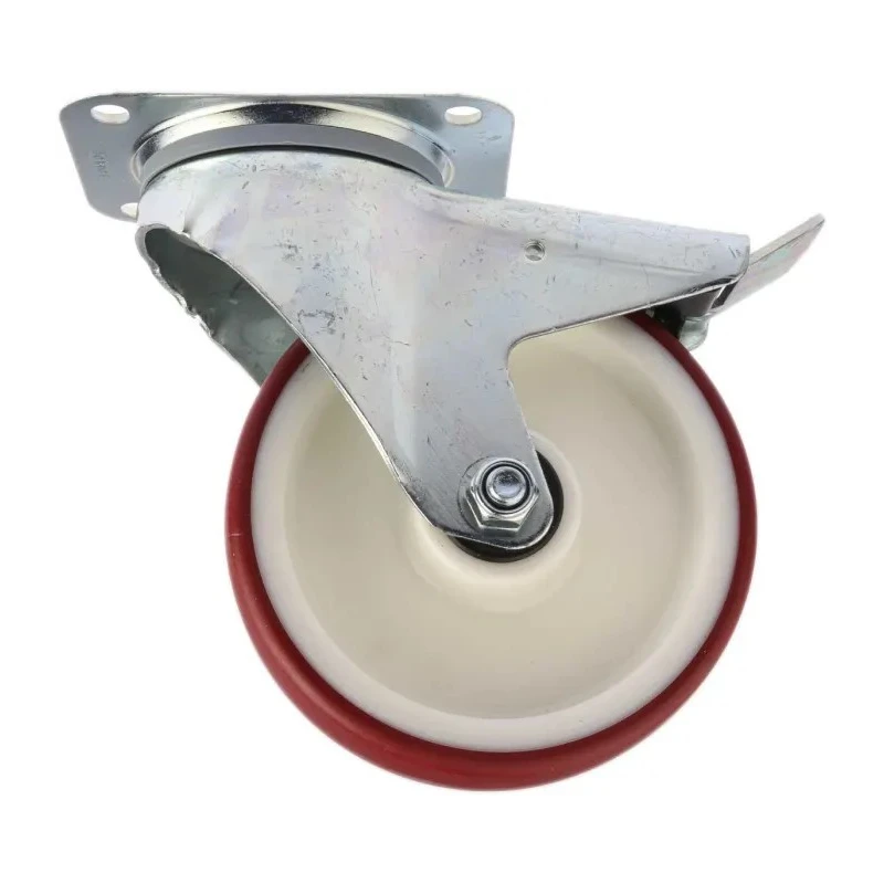 Tente Braked Swivel Castor, 350 kg Load Capacity, 160 mm Polyurethane Wheel, Pressed Steel Frame, Model 3477UAR160P63 red