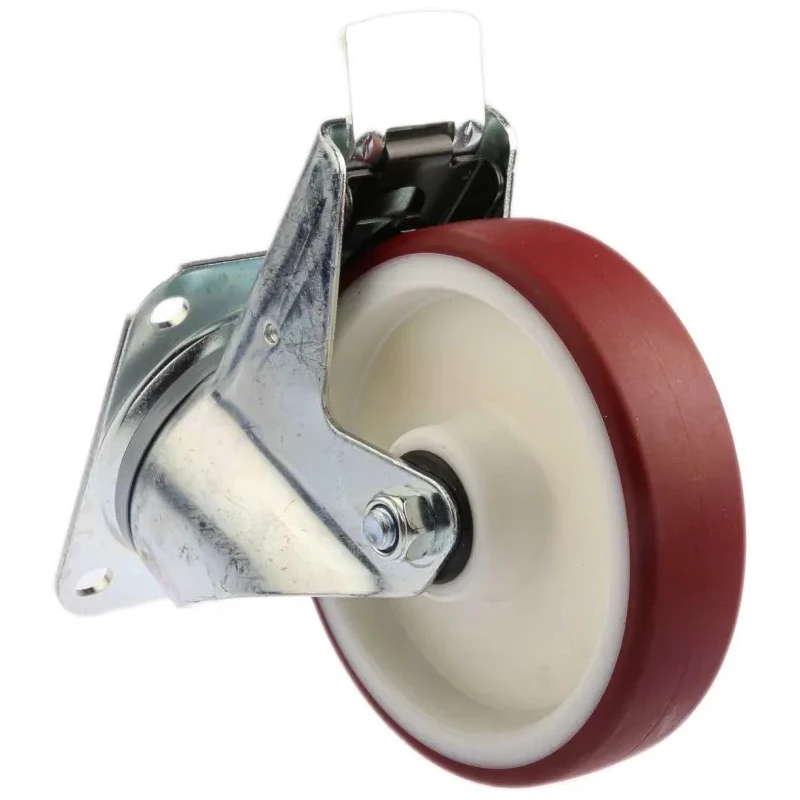 Tente Braked Swivel Castor, 350 kg Load Capacity, 160 mm Polyurethane Wheel, Pressed Steel Frame, Model 3477UAR160P63 red