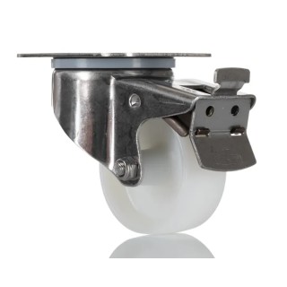 Tente Braked Swivel Castor, 200 kg Load Capacity, 80 mm Polyamide Wheel, Stainless Steel Frame 8477UOO080P62