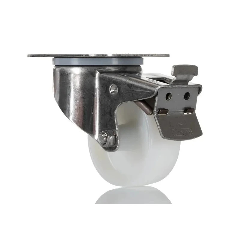 Tente Braked Swivel Castor, 200 kg Load Capacity, 80 mm Polyamide Wheel, Stainless Steel Frame 8477UOO080P62