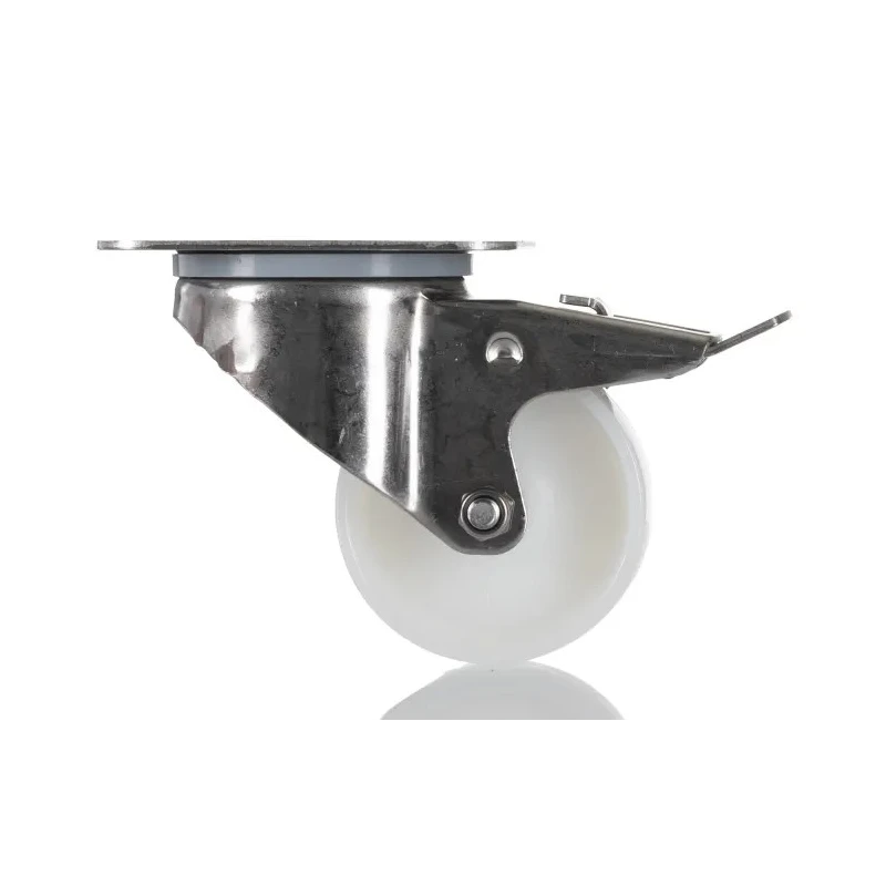 Tente Braked Swivel Castor, 200 kg Load Capacity, 80 mm Polyamide Wheel, Stainless Steel Frame 8477UOO080P62