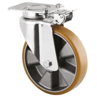 Tente Braked Swivel Castor 200 mm Wheel Diameter 600 kg Load Capacity Polyurethane Wheel Pressed Steel 3641ITP200P63 FLAT