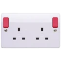 MK Electric 13A Red 2 Gang Plug Socket Logic Plus Type G British Surface Mounted K2746D1WHI