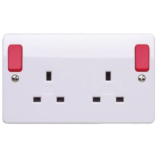 MK Electric 13A Red 2 Gang Plug Socket Logic Plus Type G British Surface Mounted K2746D1WHI