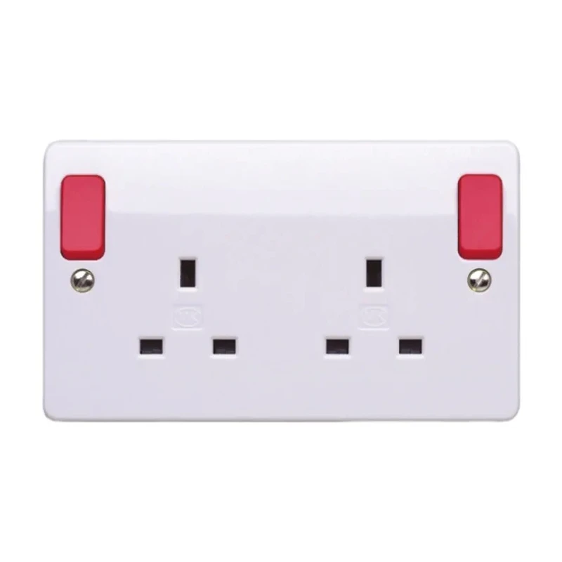 MK Electric 13A Red 2 Gang Plug Socket Logic Plus Type G British Surface Mounted K2746D1WHI