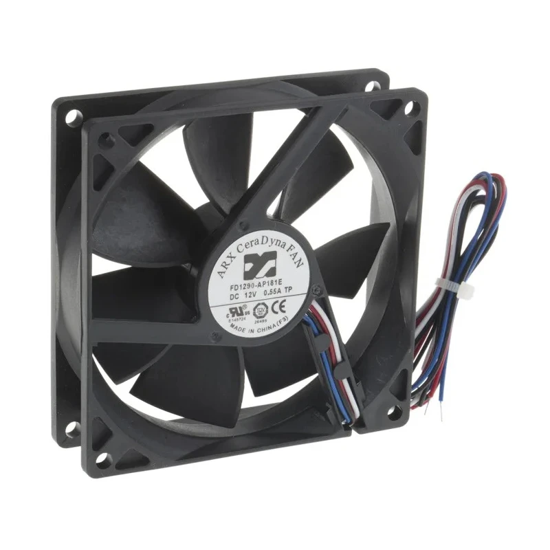 ARX CeraDyna Series Axial Fan 12V DC 6 W 0.55 A Max Air Flow 126 m³/h IP20 92 mm Square Frame 
