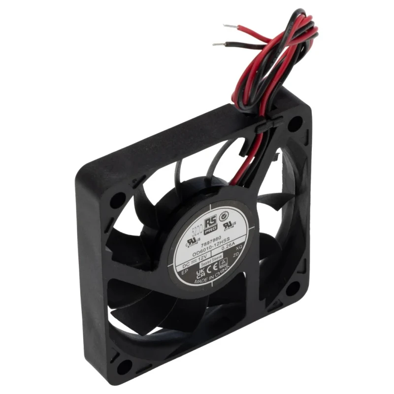 RS PRO Axial Fan DC Sealed Sleeve 12V DC 3W 35.7 m³/h 4600 RPM IP44 60 mm Square Frame IP44