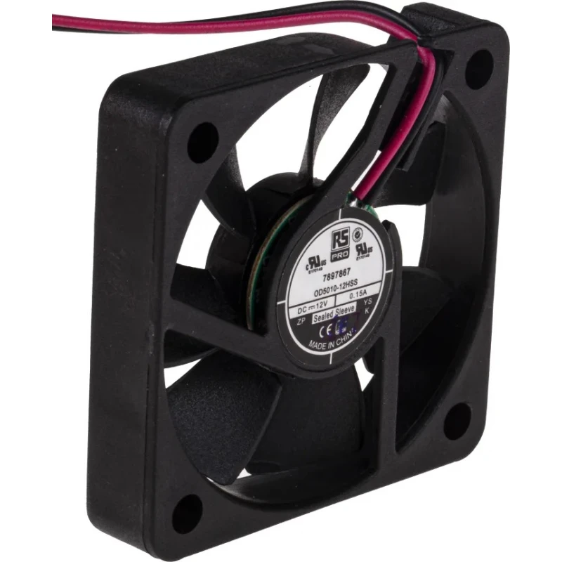RS PRO Axial Fan 12V DC 1.44W 18.7 m³/h 5200 RPM IP44 Sleeve Bearing 50 mm Square Frame IP44