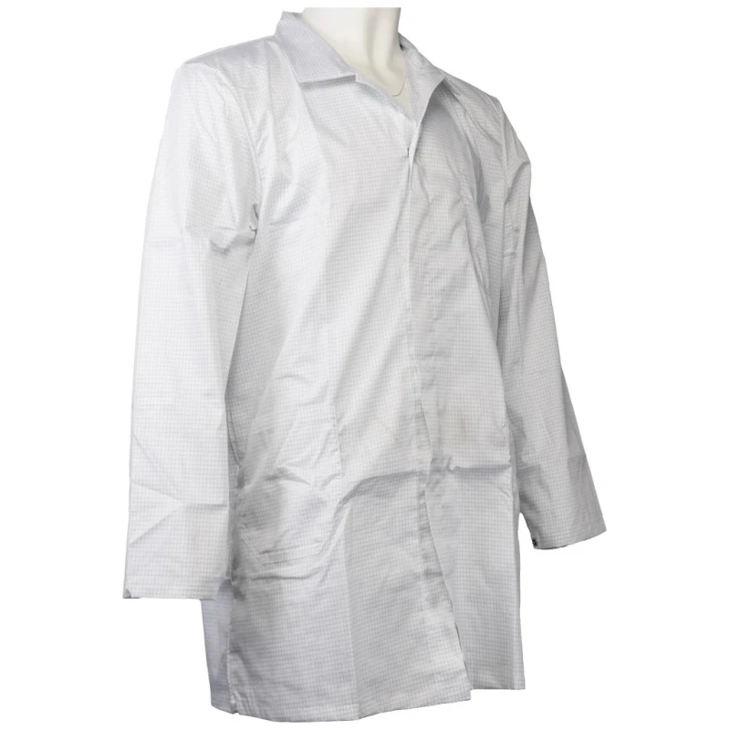 RS PRO White Unisex Reusable ESD Lab Coat Size S 880mm Length Polyester Cotton CE 789-8084