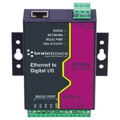 Brainboxes Industrial Ethernet to Digital I/O Converter with RS232 and 4 Digital Ports ED-004