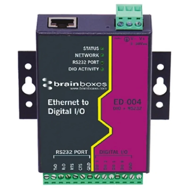 Brainboxes Industrial Ethernet to Digital I/O Converter with RS232 and 4 Digital Ports ED-004