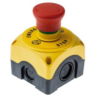 Lovato Electric S1PY Series Twist Release Emergency Stop Push Button, Surface Mount, 1 NC, IP69K, IP67, IP66 