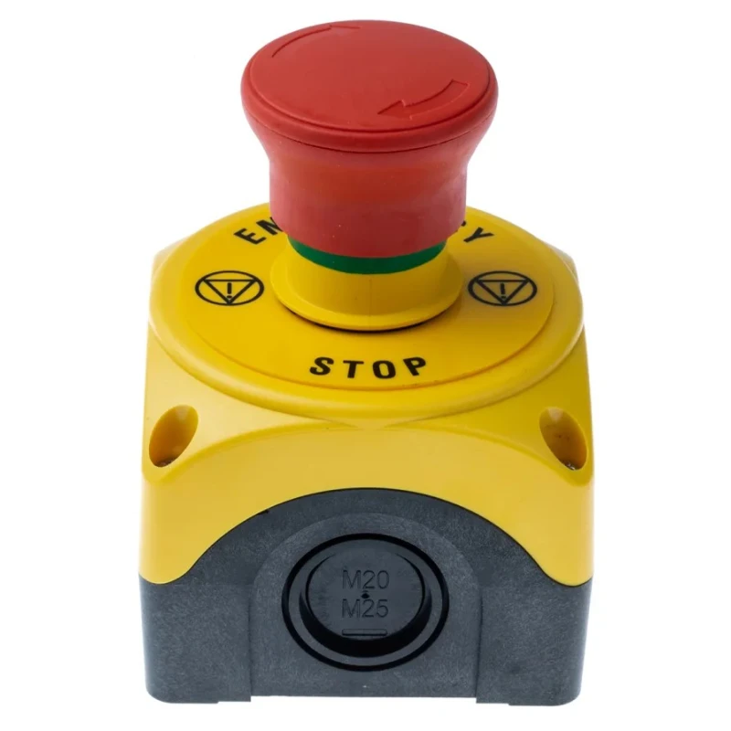 Lovato Electric S1PY Series Twist Release Emergency Stop Push Button, Surface Mount, 1 NC, IP69K, IP67, IP66 