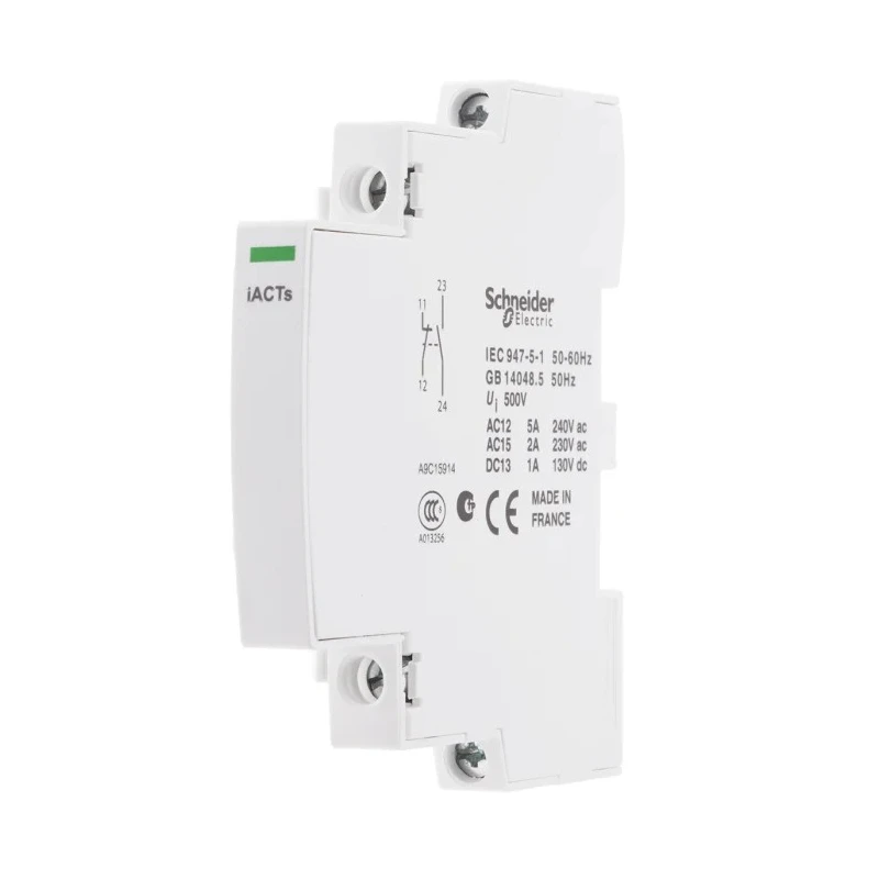 Schneider Electric iACT Contactor, 24V Coil, 2-Pole, 15 A, 30 W Power Rating, 1 NO/1 NC Auxiliary Contacts, DIN A9C15914