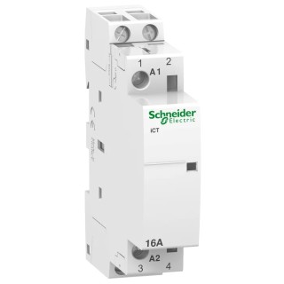 Schneider Electric ICT Contactor, 230V AC Coil, 2-Pole, 16A, 1.3W Power Rating, 2 NO Auxiliary Contacts, DIN Rail A9C22712