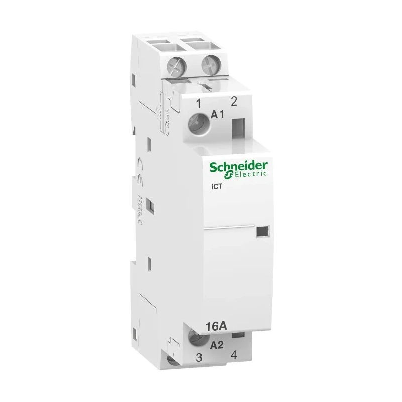 Schneider Electric ICT Contactor, 230V AC Coil, 2-Pole, 16A, 1.3W Power Rating, 2 NO Auxiliary Contacts, DIN Rail A9C22712